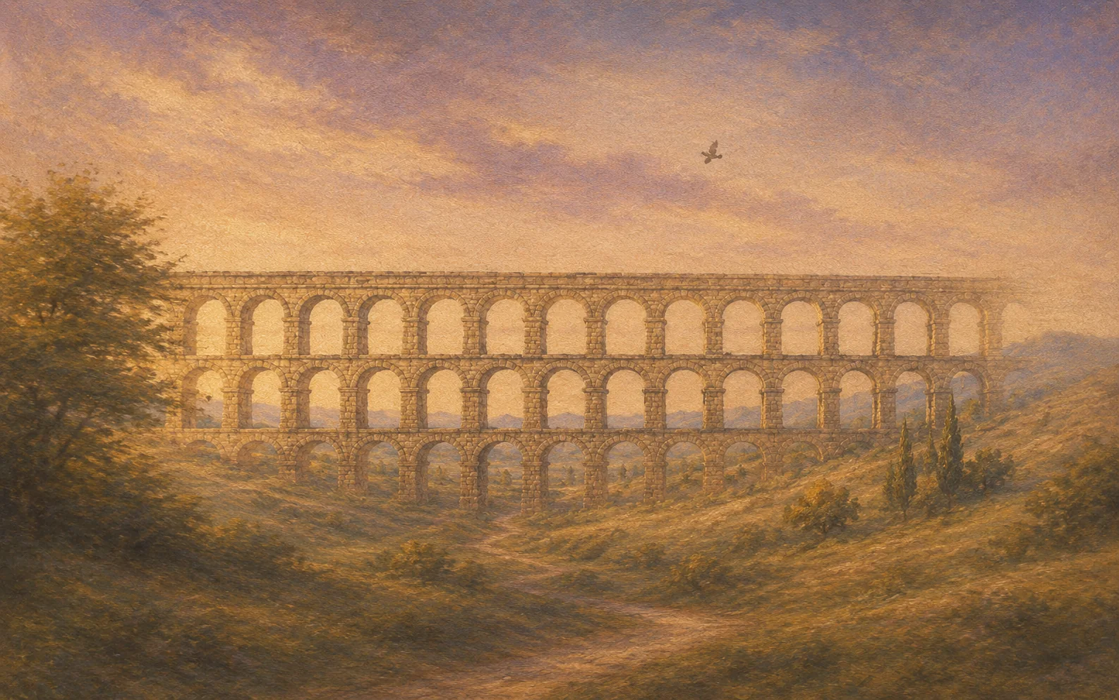 Ancient aqueduct crossing a landscape